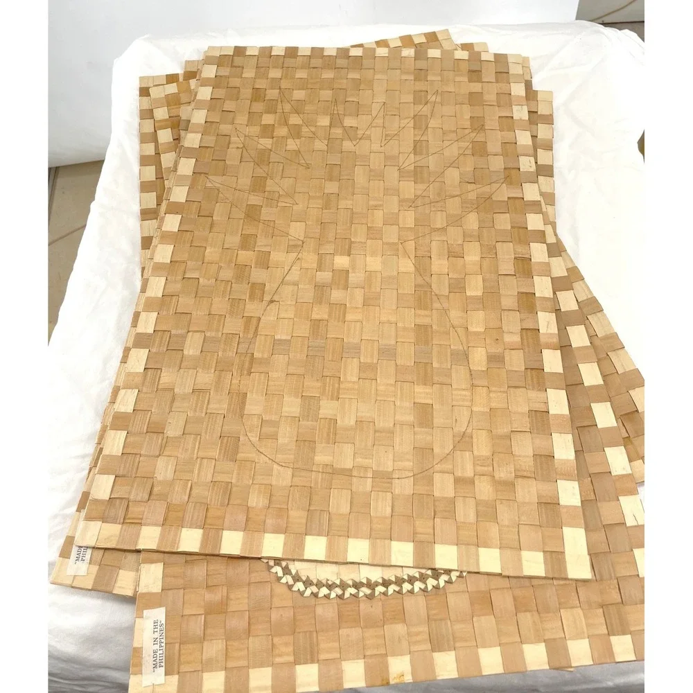 Vtg Placemats Set of 8 Woven Wood Flat Weave Tan Pineapple Made in Philippines